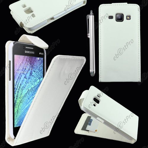 Ebeststar ® Housse Coque Etui Simili Cuir À Rabat Vertical Pour Samsung Galaxy J1 Sm-J100f, Couleur Blanc + Stylet + Film Protection D'écran
