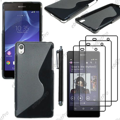 Ebeststar ® Housse Etui Coque Silicone Gel Motif S-Line Protection Souple Pour Sony Xperia Z2 D6502, D6503, D6543, Couleur Noir + Stylet 3 Film