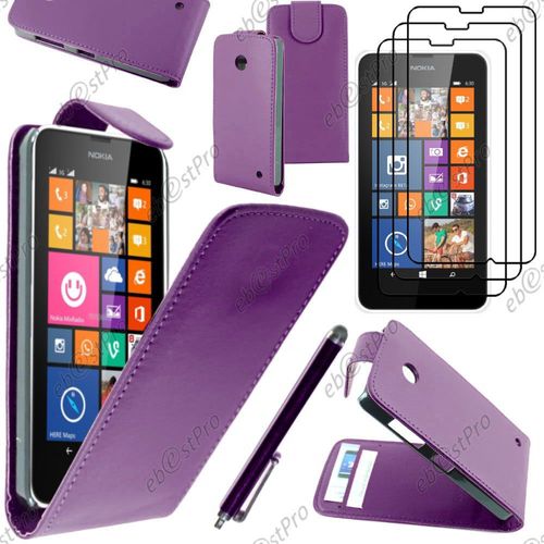 Ebeststar ® Housse Coque Etui Simili Cuir À Rabat Vertical Pour Nokia Lumia 630, Couleur Violet + Stylet 3 Film