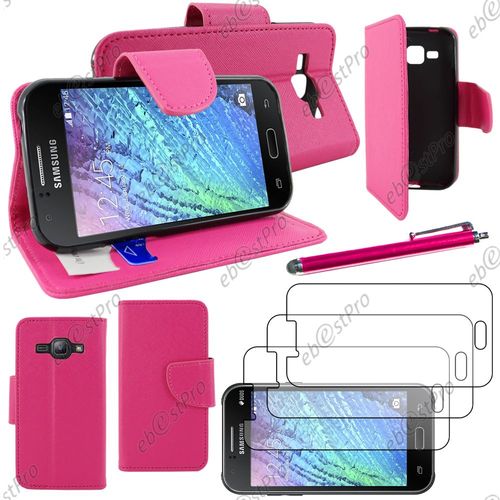Ebeststar ® Housse Coque Etui Portefeuille Folio Book Livre Simili Cuir Pour Samsung Galaxy J1 Sm-J100f, Couleur Rose + Stylet 3 Film