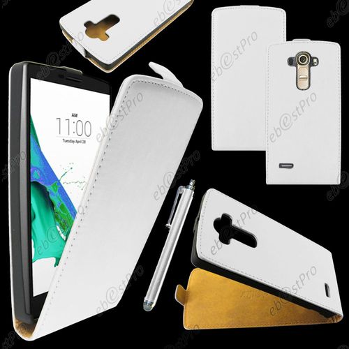 Ebeststar ® Housse Coque Etui En Pu Cuir À Rabat Ultra Fine (Slim Case) Pour Lg G4 H815, G4 Dual-Lte, Couleur Blanc + Stylet + Film Protection D'écran