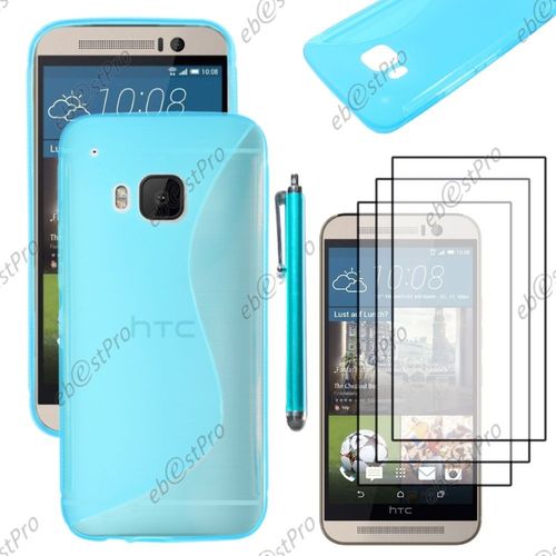 Ebeststar ® Housse Etui Coque Silicone Gel Motif S-Line Protection Souple Pour Htc One M9, One Hima, Couleur Bleu + Stylet 3 Film