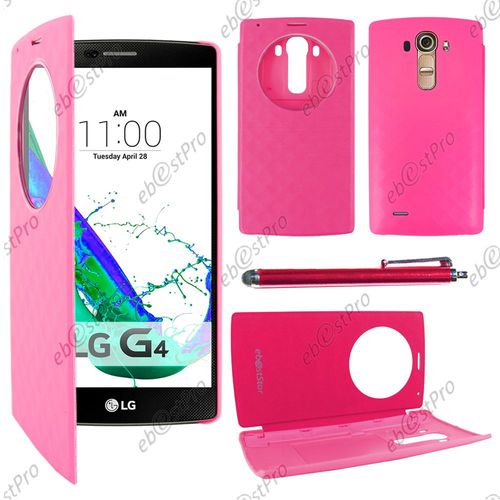 Ebeststar ® Coque Etui Flip View Cover Housse Portefeuille Grande Fenêtre Pour Lg G4 H815, G4 Dual-Lte, Couleur Rose + Stylet + Film Protection D'écran