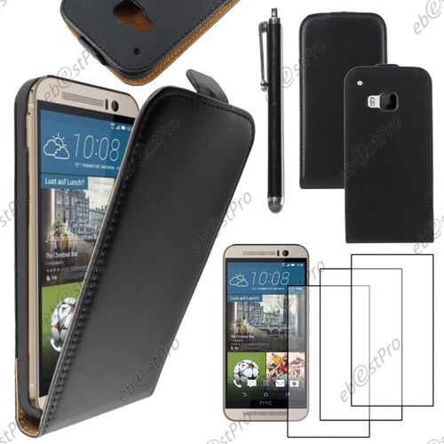 Ebeststar ® Housse Coque Etui En Pu Cuir À Rabat Ultra Fine (Slim Case) Pour Htc One M9, One Hima, Couleur Noir + Stylet 3 Film