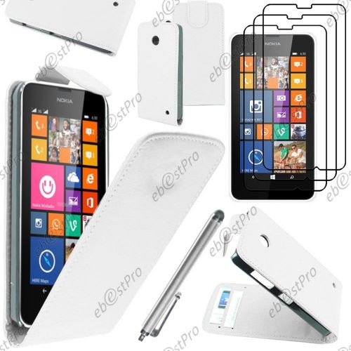Ebeststar ® Housse Coque Etui Simili Cuir À Rabat Vertical Pour Nokia Lumia 630, Couleur Blanc + Stylet 3 Film