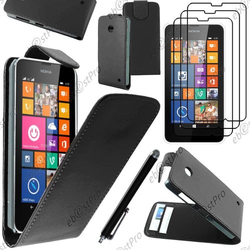 Ebeststar ® Housse Coque Etui Simili Cuir À Rabat Vertical Pour Nokia Lumia 630, Couleur Noir + Stylet 3 Film