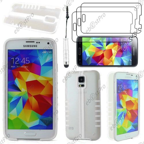 Ebeststar ® Coque Pliable Hybride Rigide Cristal - Silicone Gel Tpu Support Pour Samsung Galaxy S5 Sm-G900f, G900, G900h, Couleur Blanc + Stylet 3 Film