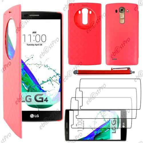 Ebeststar ® Coque Etui Flip View Cover Housse Portefeuille Grande Fenêtre Pour Lg G4 H815, G4 Dual-Lte, Couleur Rouge + Stylet 3 Film