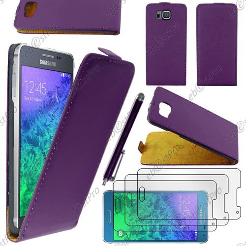 Ebeststar ® Housse Coque Etui En Pu Cuir À Rabat Ultra Fine (Slim Case) Pour Samsung Galaxy Alpha Sm-G850f, Couleur Violet + Stylet 3 Film