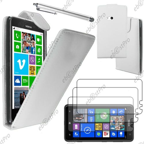 Ebeststar ® Housse Coque Etui Simili Cuir À Rabat Vertical Pour Nokia Lumia 625, Couleur Blanc + Stylet 3 Film