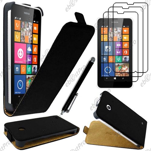 Ebeststar ® Housse Coque Etui En Pu Cuir À Rabat Ultra Fine (Slim Case) Pour Nokia Lumia 630, Couleur Noir + Stylet 3 Film
