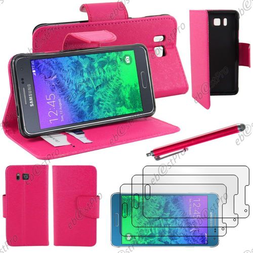 Ebeststar ® Housse Coque Etui Portefeuille Folio Book Livre Simili Cuir Pour Samsung Galaxy Alpha Sm-G850f, Couleur Rose + Stylet 3 Film