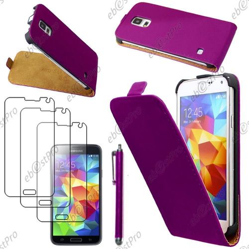 Ebeststar ® Housse Coque Etui En Pu Cuir À Rabat Ultra Fine (Slim Case) Pour Samsung Galaxy S5 Sm-G900f, G900, G900h, Couleur Violet + Stylet 3 Film