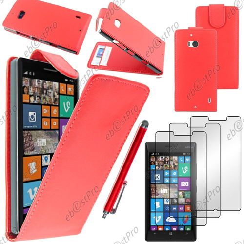 Ebeststar ® Housse Coque Etui Simili Cuir À Rabat Vertical Pour Nokia Lumia 930, Couleur Rouge + Stylet 3 Film