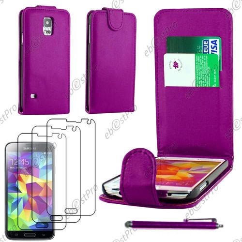 Ebeststar ® Housse Coque Etui Simili Cuir À Rabat Vertical Pour Samsung Galaxy S5 Sm-G900f, G900, G900h, Couleur Violet + Stylet 3 Film