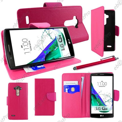 Ebeststar ® Housse Coque Etui Portefeuille Folio Book Livre Simili Cuir Pour Lg G4 H815, G4 Dual-Lte, Couleur Rose + Stylet + Film Protection D'écran