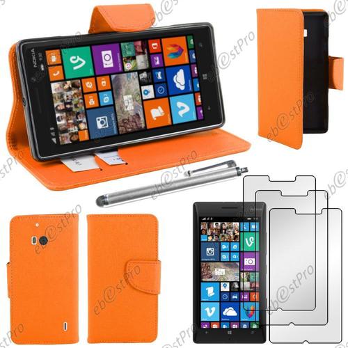 Ebeststar ® Housse Coque Etui Portefeuille Folio Book Livre Simili Cuir Pour Nokia Lumia 930, Couleur Orange + Stylet 3 Film