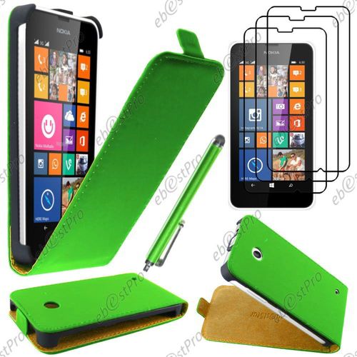 Ebeststar ® Housse Coque Etui En Pu Cuir À Rabat Ultra Fine (Slim Case) Pour Nokia Lumia 630, Couleur Vert + Stylet 3 Film