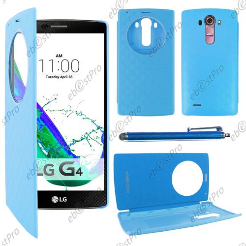 Ebeststar ® Coque Etui Flip View Cover Housse Portefeuille Grande Fenêtre Pour Lg G4 H815, G4 Dual-Lte, Couleur Bleu + Stylet + Film Protection D'écran