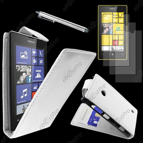Ebeststar ® Housse Coque Etui Simili Cuir À Rabat Vertical Pour Nokia Lumia 520, Couleur Blanc + Stylet 3 Film