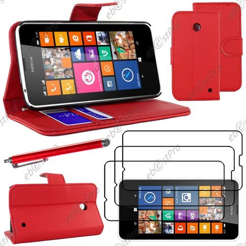 Ebeststar ® Housse Coque Etui Portefeuille Folio Book Livre Simili Cuir Pour Nokia Lumia 630, Couleur Rouge + Stylet 3 Film