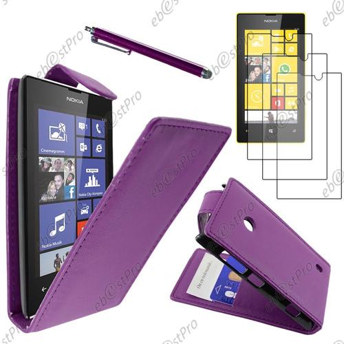 Ebeststar ® Housse Coque Etui Simili Cuir À Rabat Vertical Pour Nokia Lumia 520, Couleur Violet + Stylet 3 Film