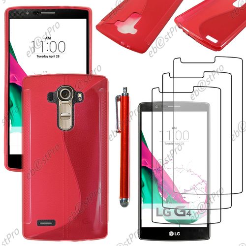 Ebeststar ® Housse Etui Coque Silicone Gel Motif S-Line Protection Souple Pour Lg G4 H815, G4 Dual-Lte, Couleur Rouge + Stylet 3 Film