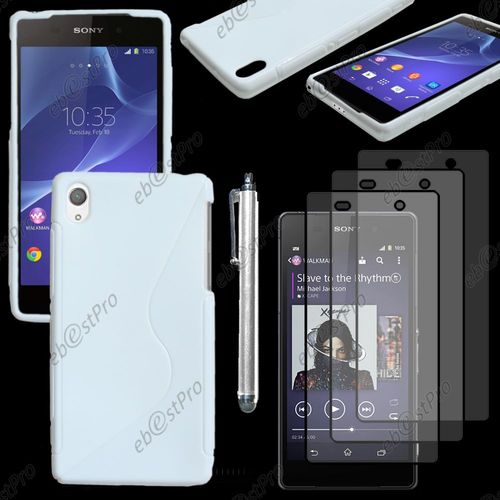 Ebeststar ® Housse Etui Coque Silicone Gel Motif S-Line Protection Souple Pour Sony Xperia Z2 D6502, D6503, D6543, Couleur Blanc + Stylet 3 Film