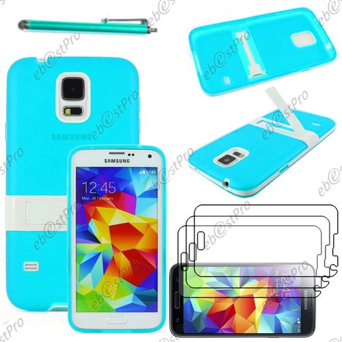 Ebeststar ® Housse Etui Coque En Silicone Gel Tpu Avec Support Stand Béquille Pour Samsung Galaxy S5 Sm-G900f, G900, G900h, Couleur Bleu + Stylet 3 Film
