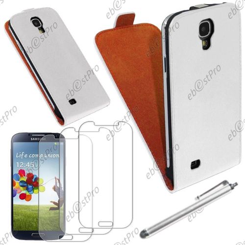 Ebeststar ® Housse Coque Etui En Pu Cuir À Rabat Ultra Fine (Slim Case) Pour Samsung Galaxy S4 I9500 I9505, Couleur Blanc + Stylet 3 Film