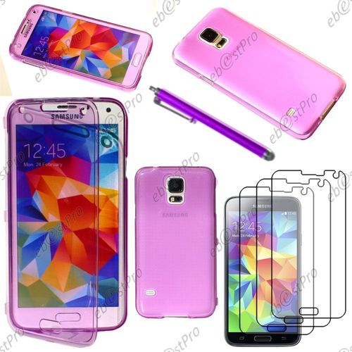 Ebeststar ® Housse Etui Coque Portefeuille Livre Silicone Gel Pour Samsung Galaxy S5 Sm-G900f, G900, G900h, Couleur Violet + Stylet 3 Film