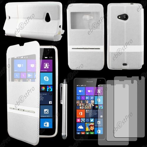 Ebeststar ® Housse Coque Etui Smart View Cover Type S-View Portefeuille Livre Pour Microsoft Lumia 535, Couleur Blanc + Stylet 3 Film
