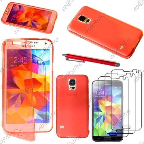 Ebeststar ® Housse Etui Coque Portefeuille Livre Silicone Gel Pour Samsung Galaxy S5 Sm-G900f, G900, G900h, Couleur Rouge + Stylet 3 Film