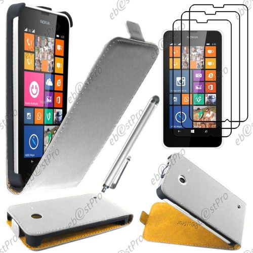 Ebeststar ® Housse Coque Etui En Pu Cuir À Rabat Ultra Fine (Slim Case) Pour Nokia Lumia 630, Couleur Blanc + Stylet 3 Film