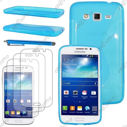 Ebeststar ® Housse Etui Coque Silicone Gel Motif S-Line Protection Souple Pour Samsung Galaxy Grand 2 G7105 G7102 G7100, Couleur Bleu + Stylet 3 Film