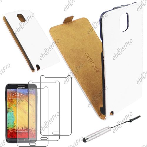 Ebeststar ® Housse Coque Etui En Pu Cuir À Rabat Ultra Fine (Slim Case) Pour Samsung Galaxy Note 3 Gt-N9000, N9002, N9005, Couleur Blanc + Stylet 3 Film