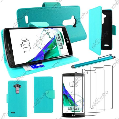 Ebeststar ® Housse Coque Etui Portefeuille Folio Book Livre Simili Cuir Pour Lg G4 H815, G4 Dual-Lte, Couleur Bleu + Stylet 3 Film