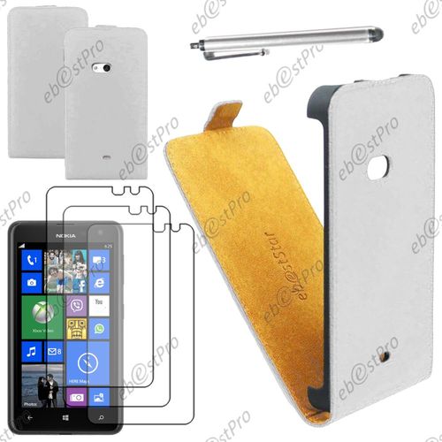 Ebeststar ® Housse Coque Etui En Pu Cuir À Rabat Ultra Fine (Slim Case) Pour Nokia Lumia 625, Couleur Blanc + Stylet 3 Film