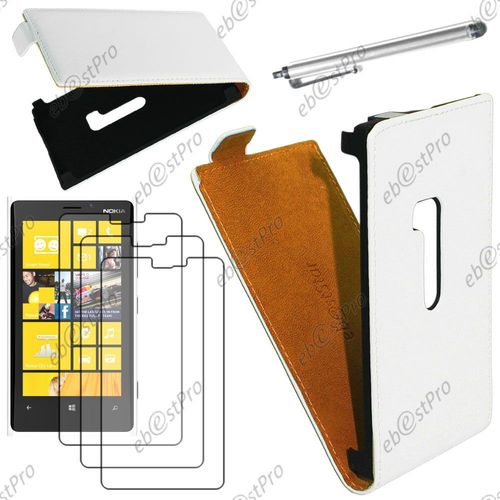 Ebeststar ® Housse Coque Etui En Pu Cuir À Rabat Ultra Fine (Slim Case) Pour Nokia Lumia 920, Couleur Blanc + Stylet 3 Film