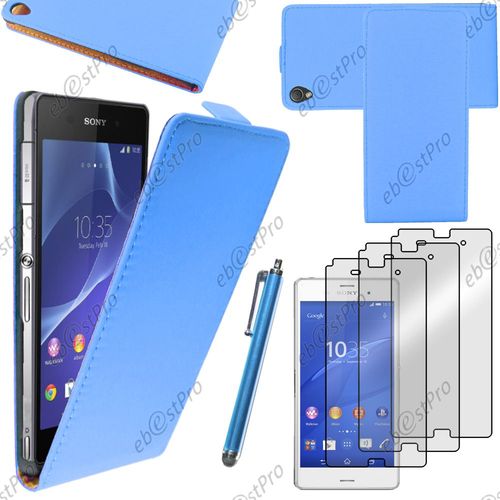 Ebeststar ® Housse Coque Etui En Pu Cuir À Rabat Ultra Fine (Slim Case) Pour Sony Xperia Z3 D6603, Couleur Bleu + Stylet 3 Film