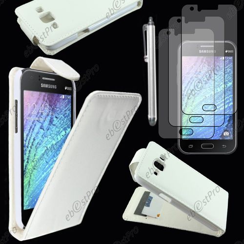 Ebeststar ® Housse Coque Etui Simili Cuir À Rabat Vertical Pour Samsung Galaxy J1 Sm-J100f, Couleur Blanc + Stylet 3 Film