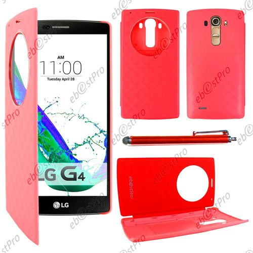 Ebeststar ® Coque Etui Flip View Cover Housse Portefeuille Grande Fenêtre Pour Lg G4 H815, G4 Dual-Lte, Couleur Rouge + Stylet + Film Protection D'écran