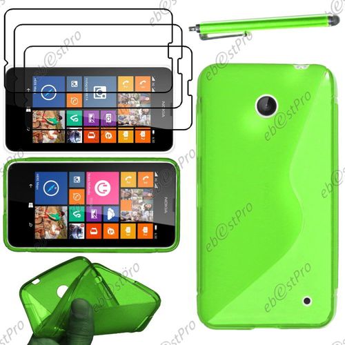Ebeststar ® Housse Etui Coque Silicone Gel Motif S-Line Protection Souple Pour Nokia Lumia 630, Couleur Vert + Stylet 3 Film