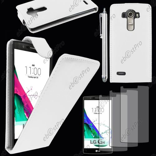 Ebeststar ® Housse Coque Etui Simili Cuir À Rabat Vertical Pour Lg G4 H815, G4 Dual-Lte, Couleur Blanc + Stylet 3 Film
