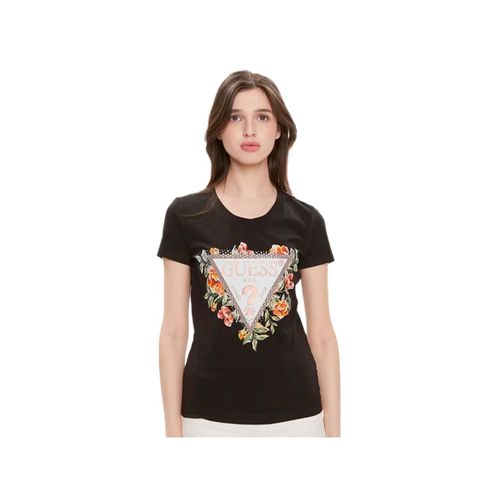 T Shirt Guess Flowers Femme Noir