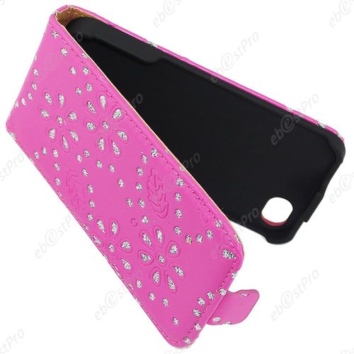 Ebeststar ® Etui Pu Cuir Rabattable Avec Strass Housse Coque Ultra Slim Pour Apple Iphone 4s, 4, Couleur Rose + Film Protection D'écran