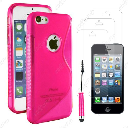 Ebeststar ® Housse Etui Coque Silicone Gel Motif S-Line Protection Souple Pour Apple Iphone 5s, 5, Couleur Rose + Mini Stylet 3 Film