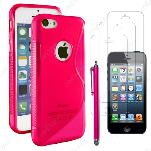 Ebeststar ® Housse Etui Coque Silicone Gel Motif S-Line Protection Souple Pour Apple Iphone 5c, Couleur Rose + Stylet 3 Film