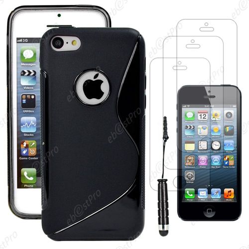 Ebeststar ® Housse Etui Coque Silicone Gel Motif S-Line Protection Souple Pour Apple Iphone 5s, 5, Couleur Noir + Mini Stylet 3 Film