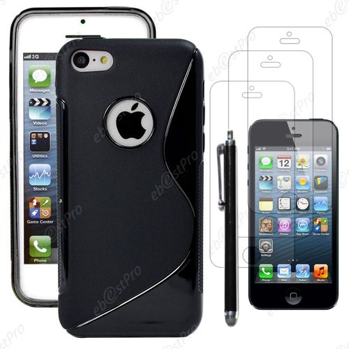 Ebeststar ® Housse Etui Coque Silicone Gel Motif S-Line Protection Souple Pour Apple Iphone 5s, 5, Couleur Noir + Stylet 3 Film